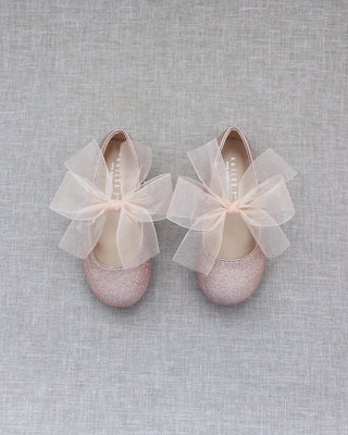 Rose gold glitter flats with bow