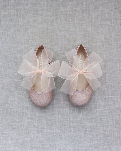Rose gold glitter flats with bow