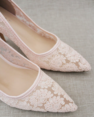 pink bridal lace heels