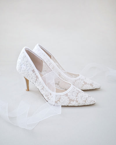 White Crochet Wedding Pump with Sheer Lace Up