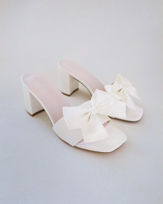 ivory wedding block heel sandals with bow