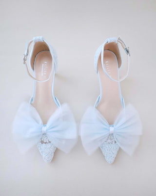 Lace Wedding Heels with Front Tulle BowWomen Shoes