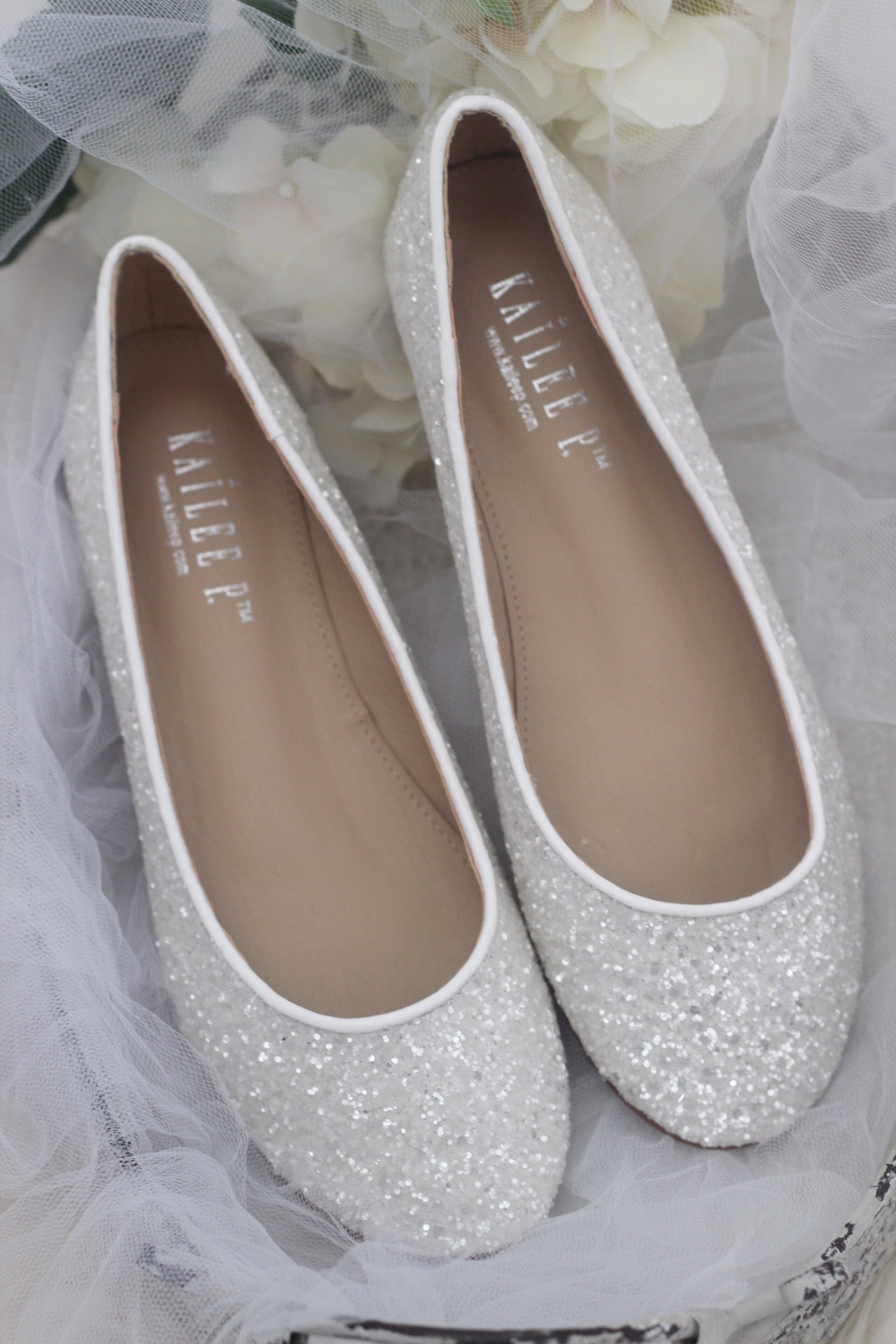 Silver glitter flats wedding sales