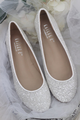 White Glitter Women Flats