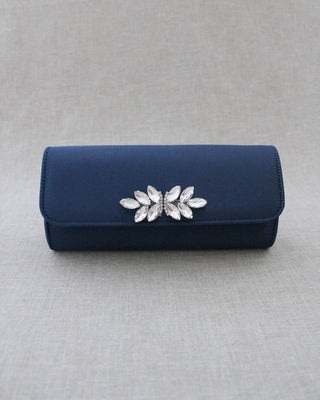 navy satin bridal clutch with rhinestones