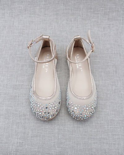Gold Rhinestone Mesh Kids Flats