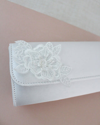 Camellia Satin White Wedding ClutchClutch