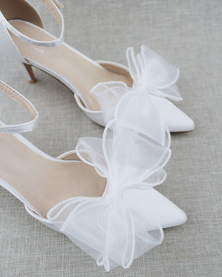 Satin Heels with Layered Organza Bow for Brides
