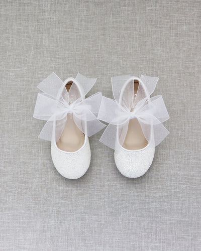 White glitter shoes with bow
