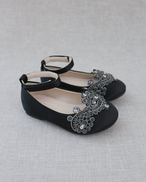 Satin Ballet Flats with Small Rhinestones Applique