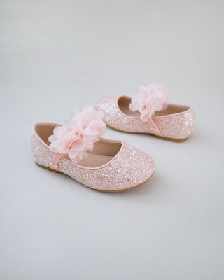 Rock Glitter Mary Jane Flats with Chiffon Flowers