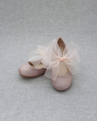 Rose gold glitter flats with bow