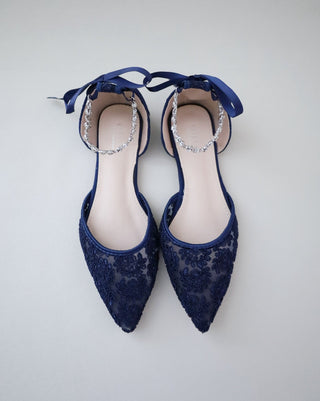 navy crochet lace wedding flats
