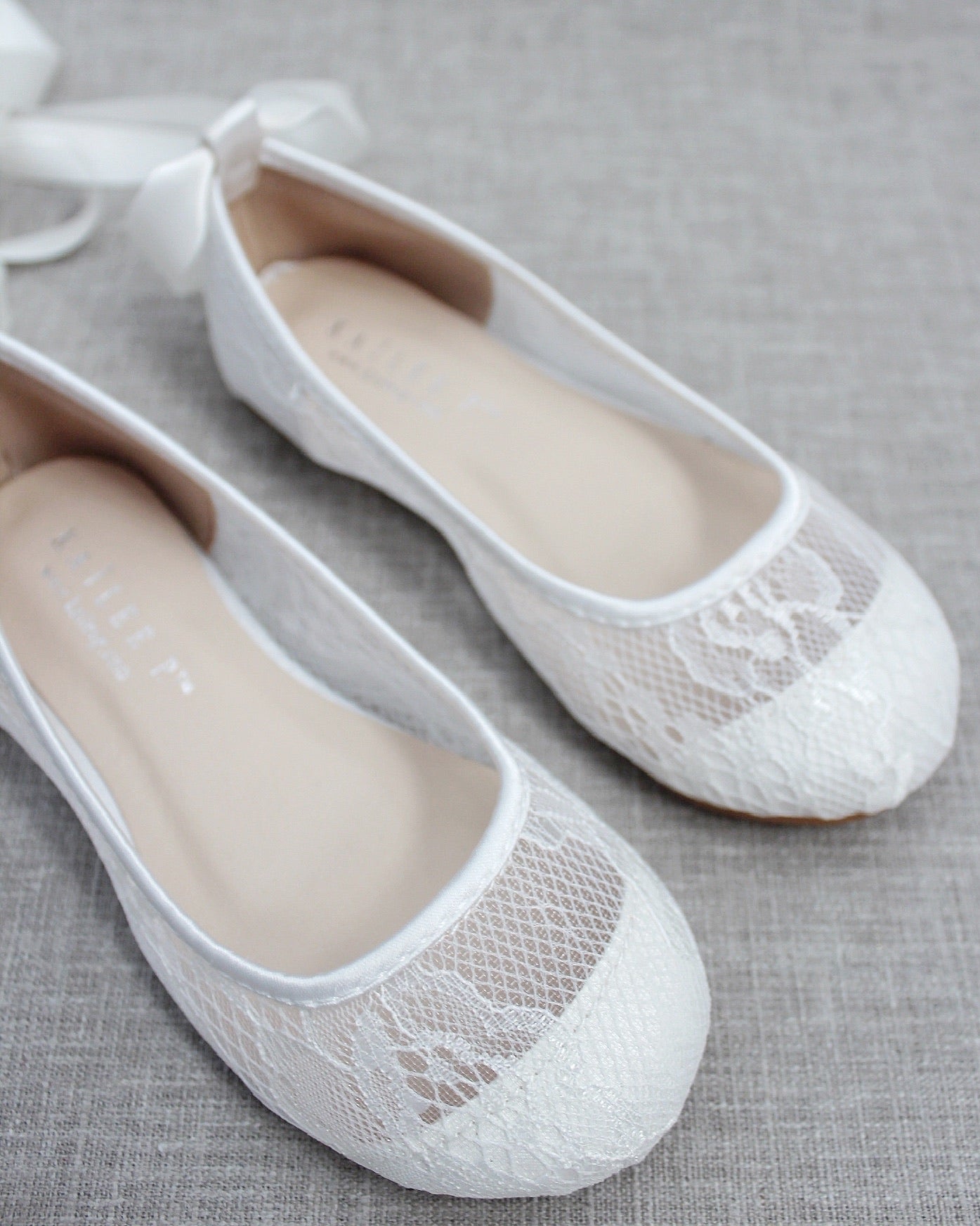 White New Lace Ballerina Flats with Ballerina Lace Up, Holiday Shoes