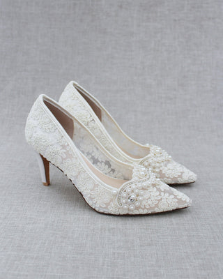 Lace Wedding Heels with Pearl Detail