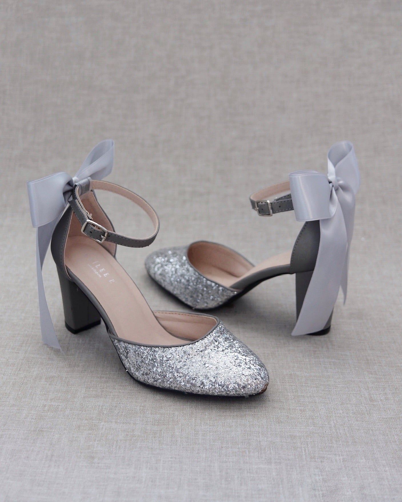 Block Heel Kitten Heel Silver Shoes Wedding Silver Rock Glitter