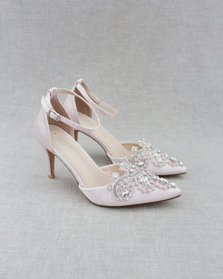 Dusty Pink Evening heels with rhinestones embellished