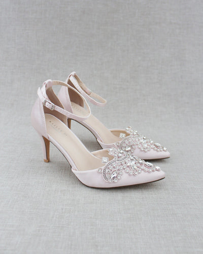 Dusty Pink Evening heels with rhinestones embellished