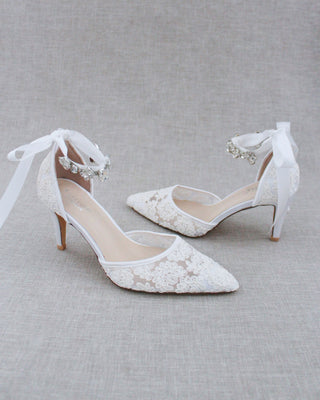 Wedding Lace Heels With Crystal StrapWomen Shoes