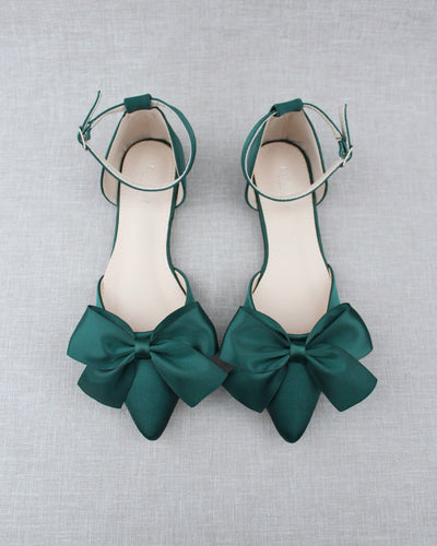 Hunter Green Bridesmaids Flats with Bow