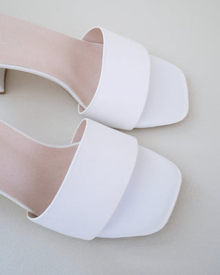 white bridal block heel sandals