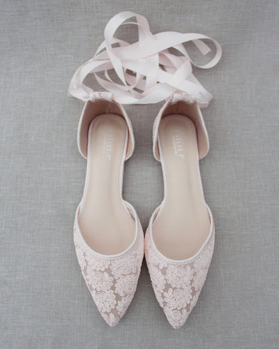 Pink Lace Women Flats with Ballerina Laces