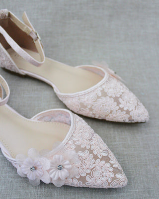 Crochet Lace Pointy Toe Flats with Flower AppliqueWomen Shoes