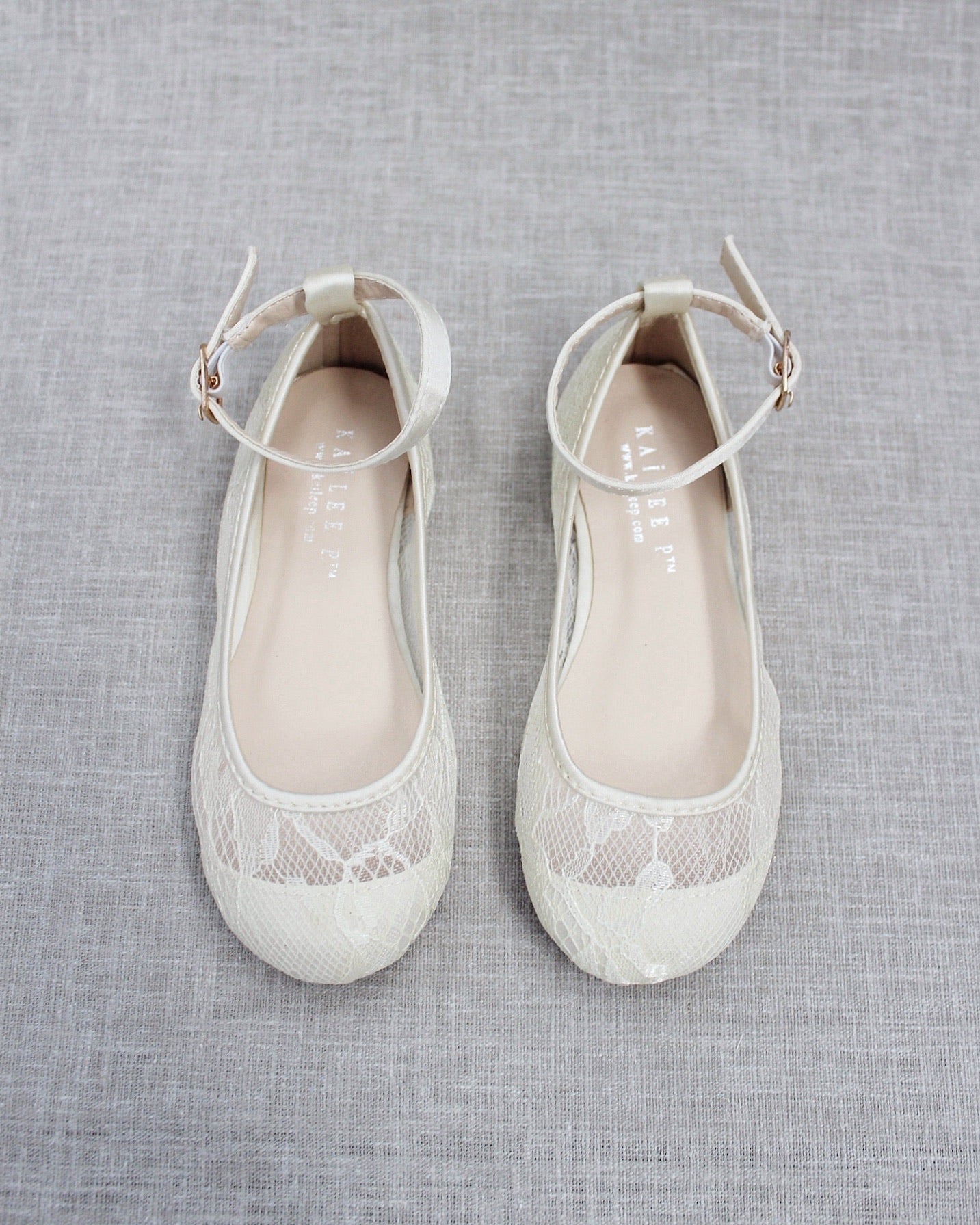 Ivory New Lace Ballet Flats with Ankle Strap, Flower Girl Shoes
