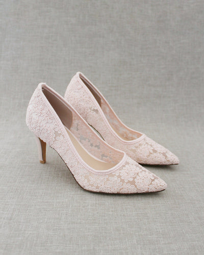 pink bridal lace heels