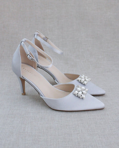 Silver Evening Heels with Rectangular Brooch