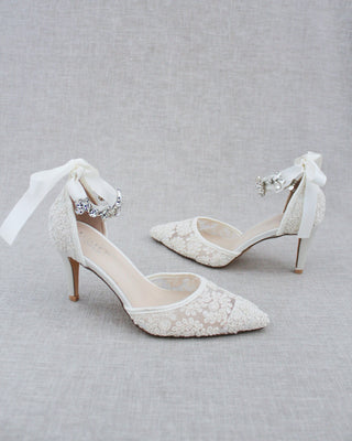 Wedding Lace Heels With Crystal StrapWomen Shoes