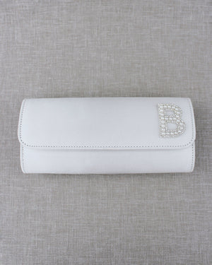Personalized White Satin Wedding Clutch