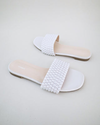 white pearl flat wedding sandals
