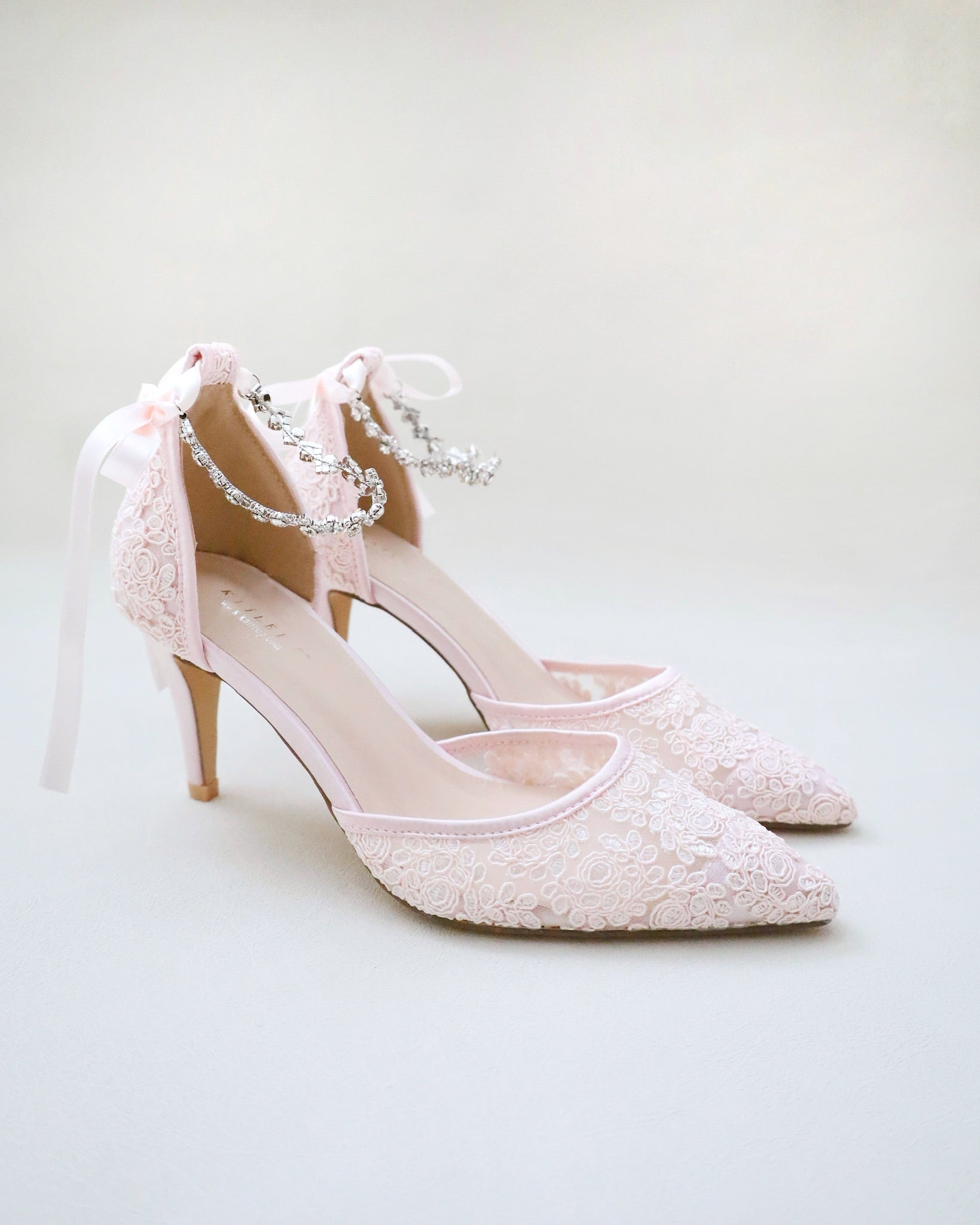 Dusty Pink Evening Lace Heels With Amaryllis Crystal Strap