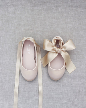 Satin Ballet Flats with Ankle Tie or Ballerina Lace Up