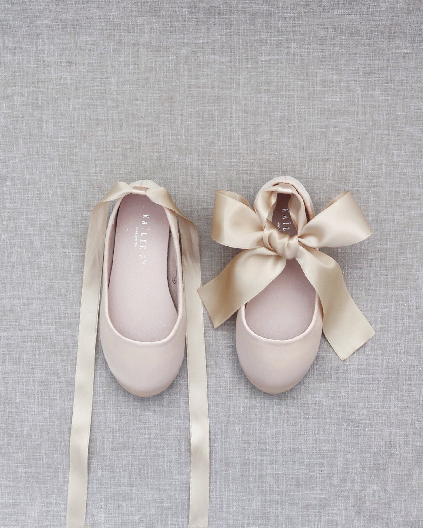 Champagne Satin Tie or Ballerina Lace Up Flower girls shoes, party shoes