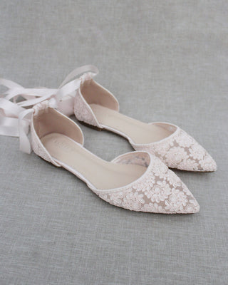 Pink Lace Women Flats with Ballerina Laces