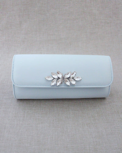 light blue bridal clutch with brooch