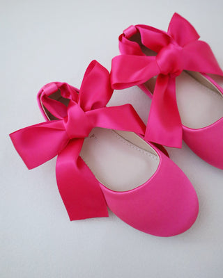 fuchsia satin girls ballet flats