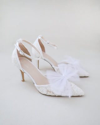 Lace Wedding Heels with Front Tulle BowWomen Shoes