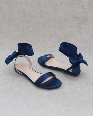 navy satin women sandals