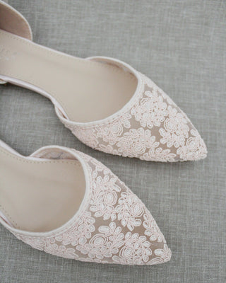Pink Lace Women Flats with Ballerina Laces