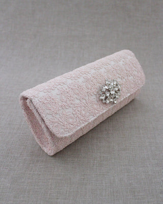 dusty pink crochet lace wedding clutch