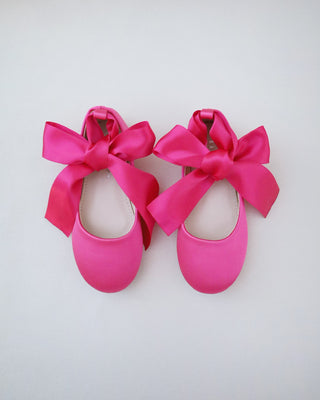 fuchsia satin girls ballet flats