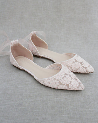 Crochet Lace Pointy Toe with Ankle Tie or Ballerina Lace UpWomen Shoes