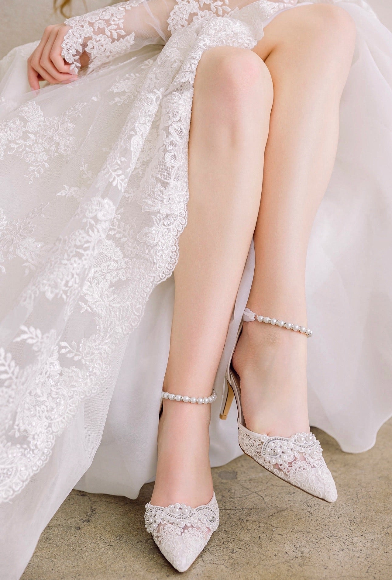 wedding shoes for ivory lace dress Ivory Lace with/without Crystal Heels & Bow