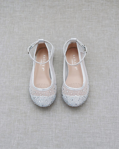 Silver Rhinestone Mesh Kids Flats 