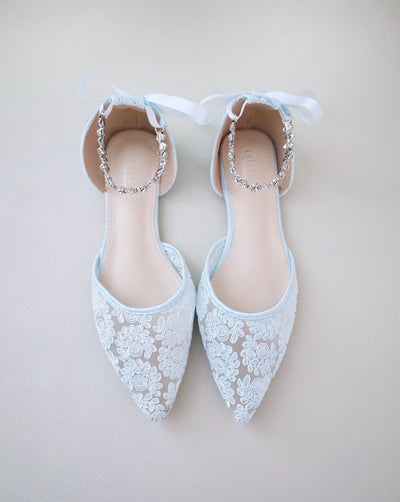 light blue crochet lace bridal flats