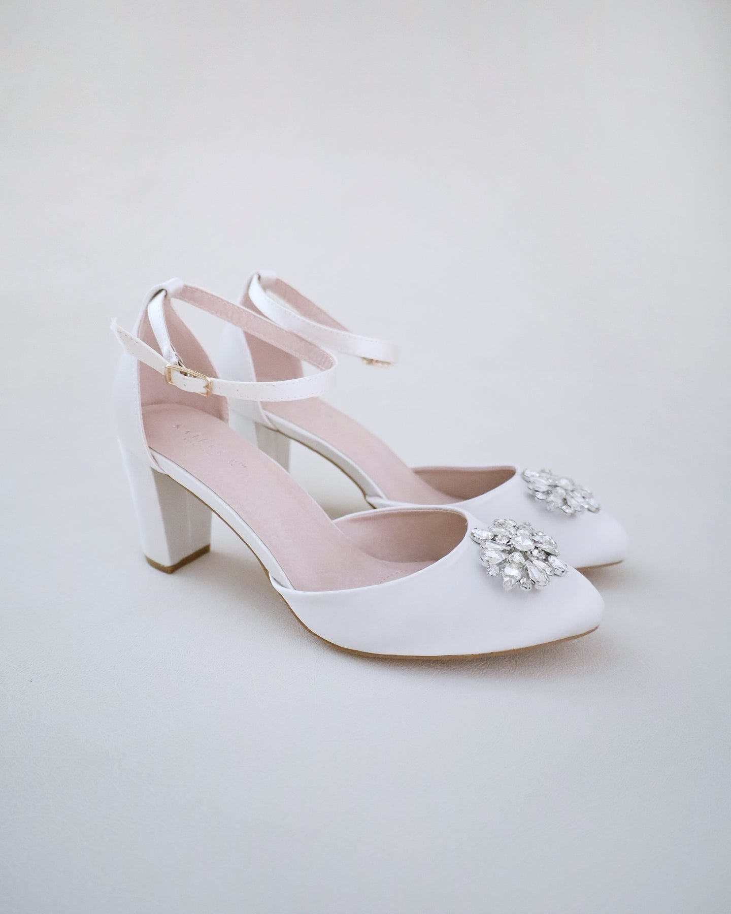 Satin Wedding Block Heel with Cluster Teardrop Rhinestones,Bridal Heel ...