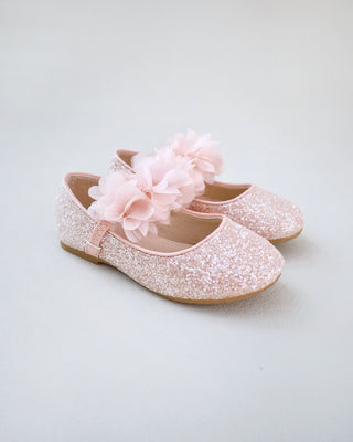 Rock Glitter Mary Jane Flats with Chiffon Flowers